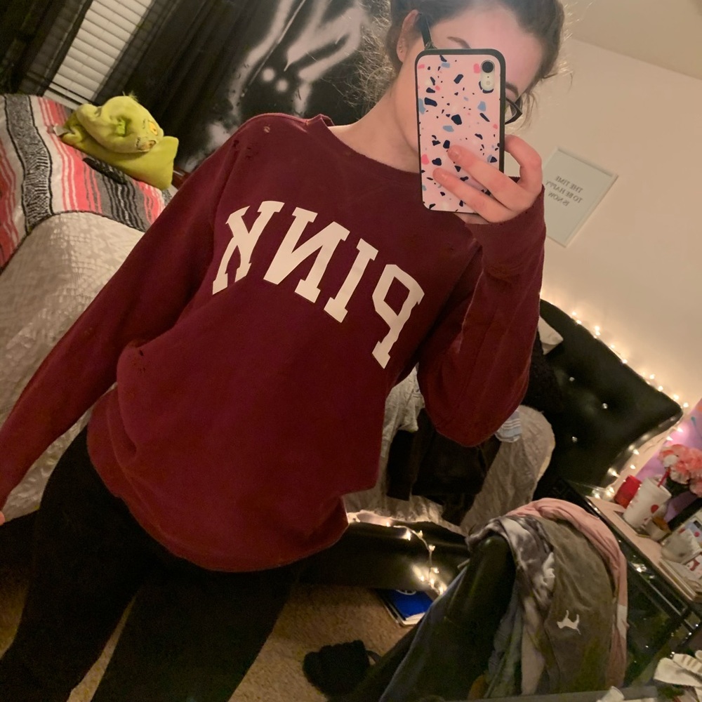 Victoria’s Secret pink oversized distressed crew